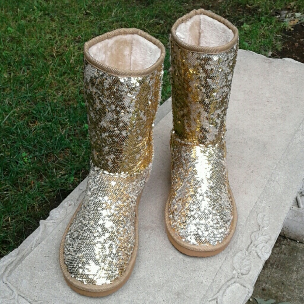 385 Fifth Goldtone Sequin Bootie Slippers